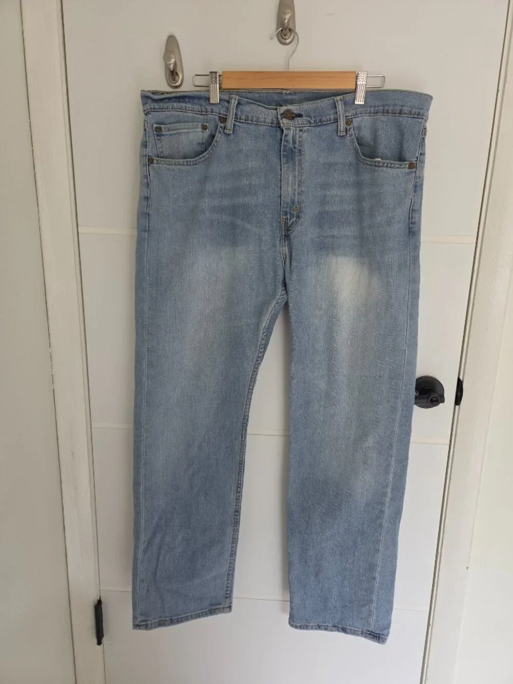 Levi’s 505 men’s regular fit straight leg jeans in a light blue wash
